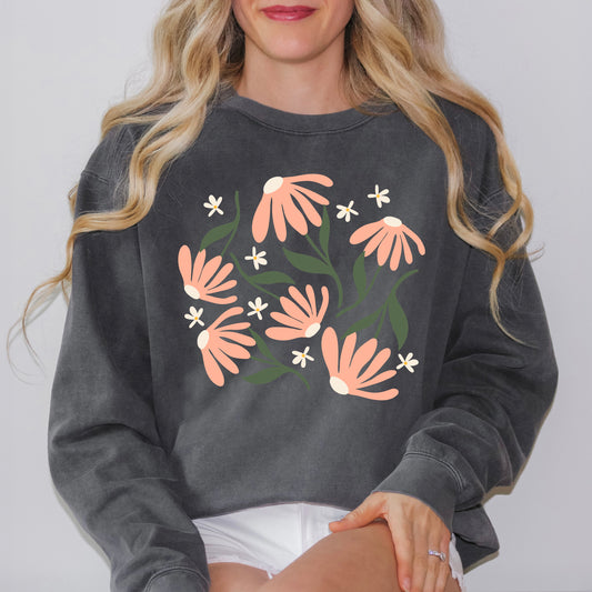 Pink Daisies | Garment Dyed Sweatshirt