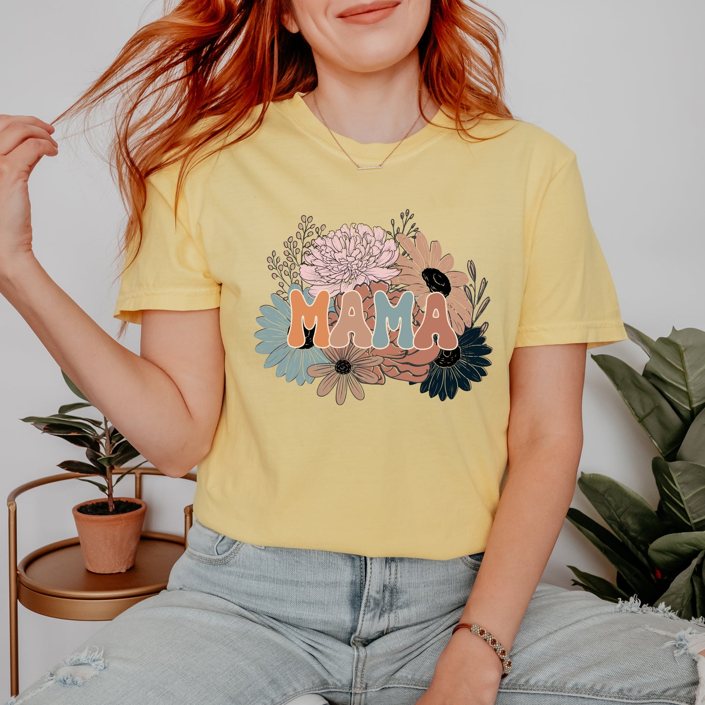 Mama Colorful Flower Bouquet | Garment Dyed Tee