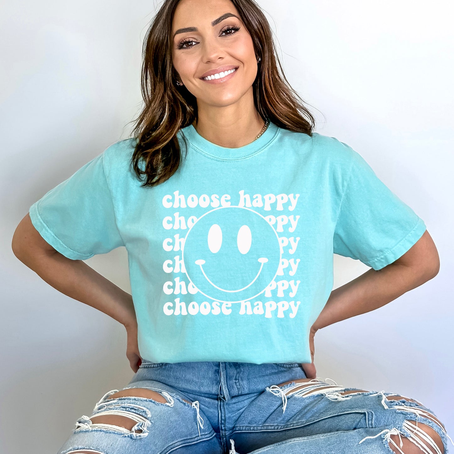 Choose Happy Smiley Face | Garment Dyed Short Sleeve Tee