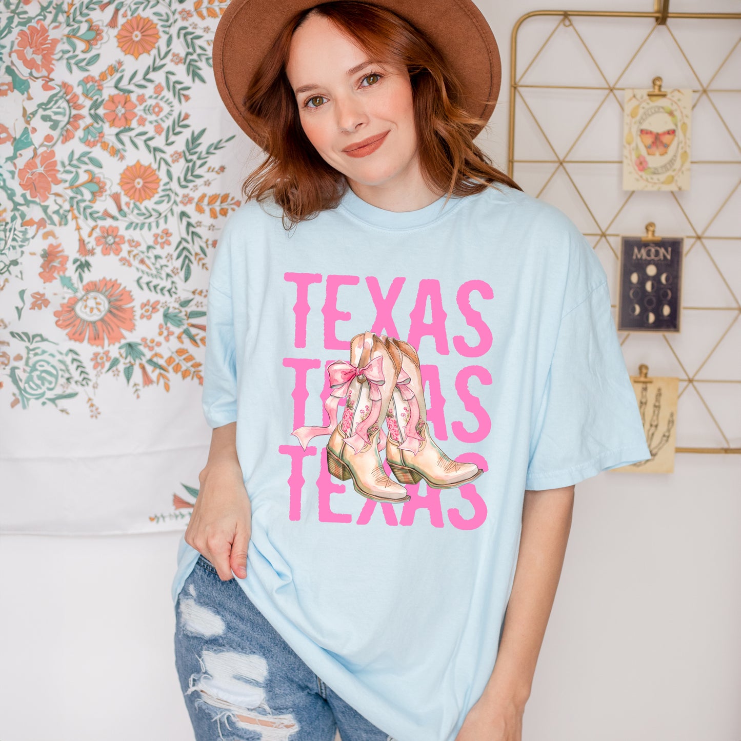 Coquette Texas Cowgirl Boots | Garment Dyed Short Sleeve Tee