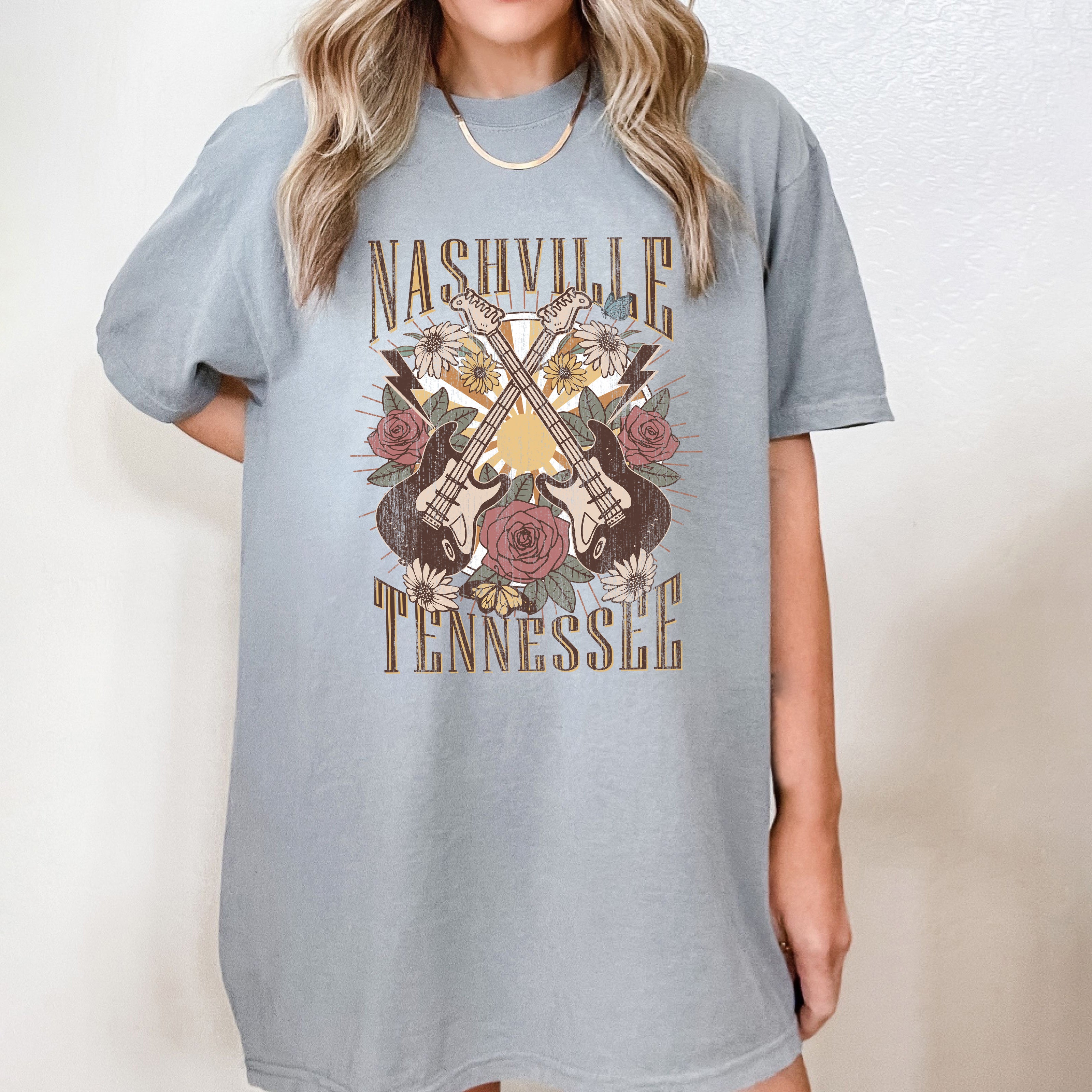Nashville Retro Flowers | Garment Dyed Short Sleeve Tee