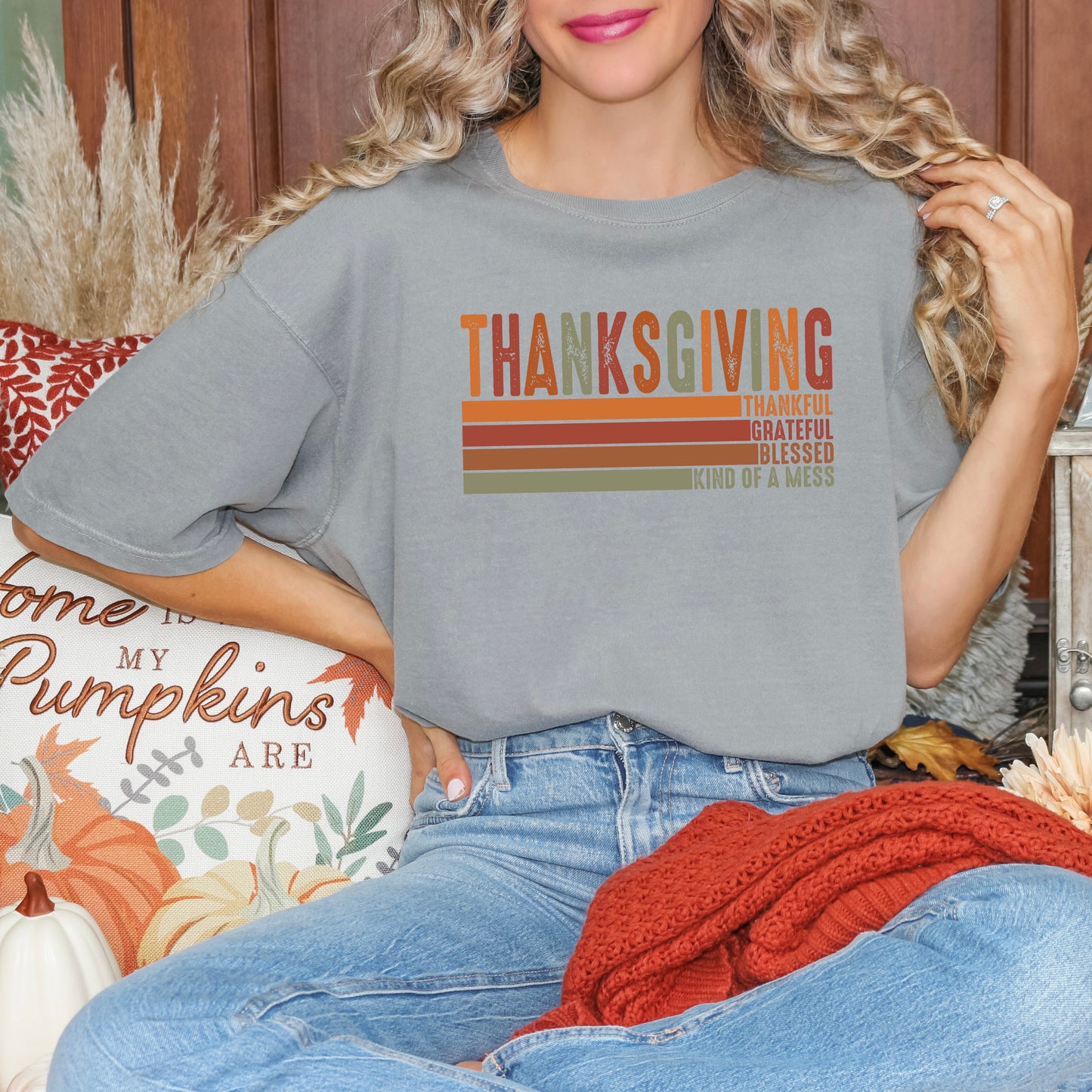 Thanksgiving Stripe Distressed | Garment Dyed Tee