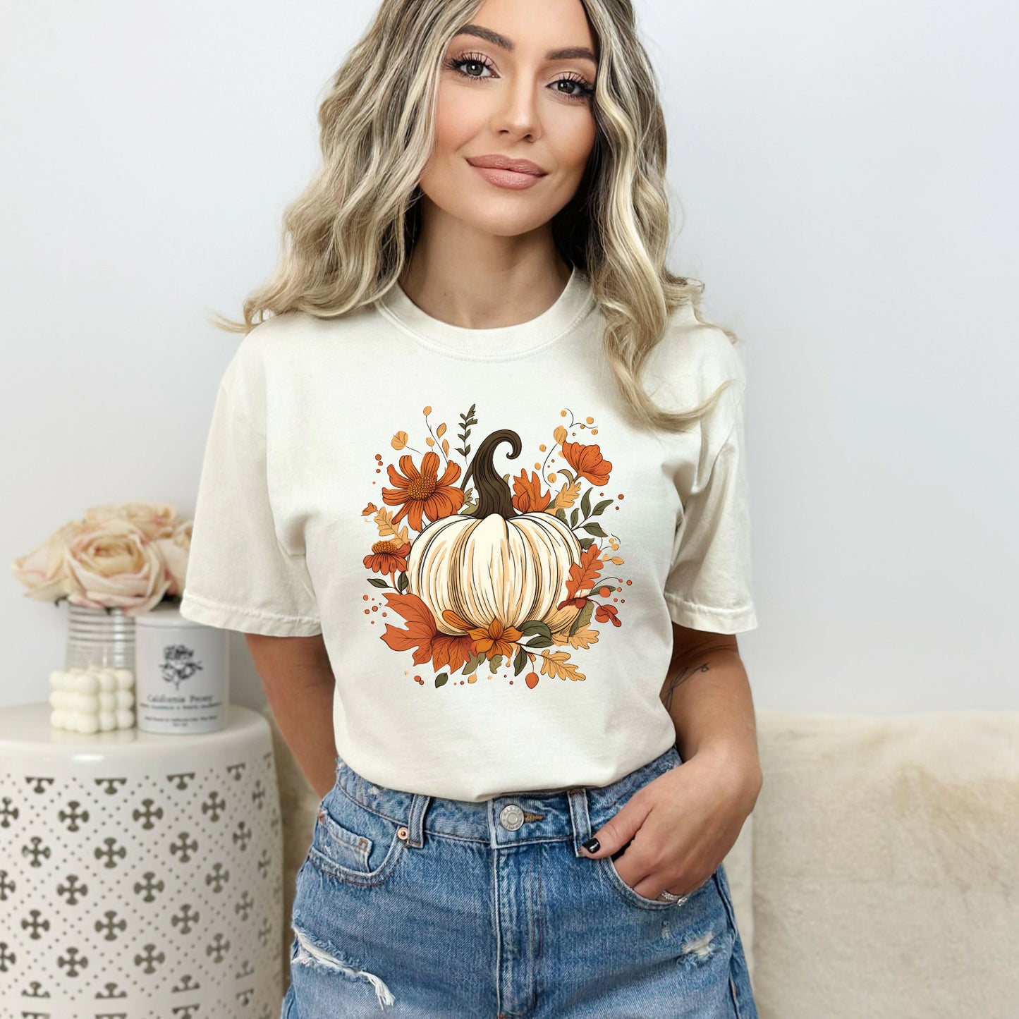Fall Pumpkin Floral | Garment Dyed Tee