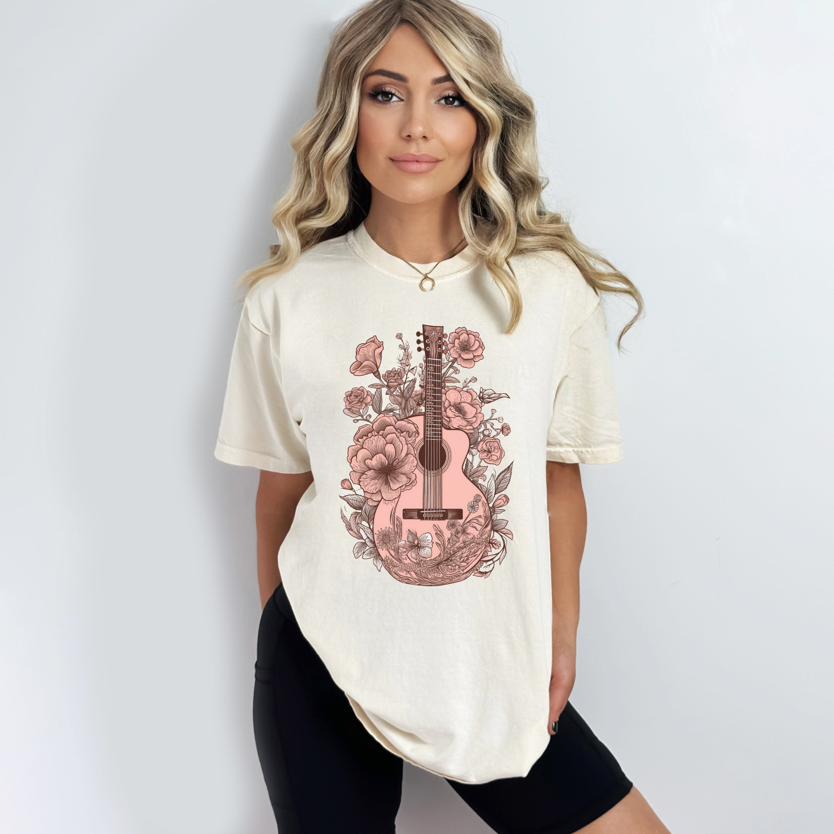 Pink Guitar Floral | Garment Dyed Short Sleeve Tee