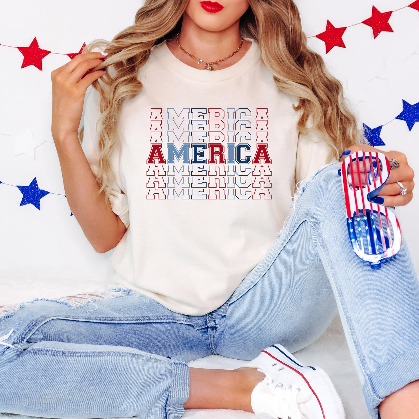America Stacked | Garment Dyed Short Sleeve Tee