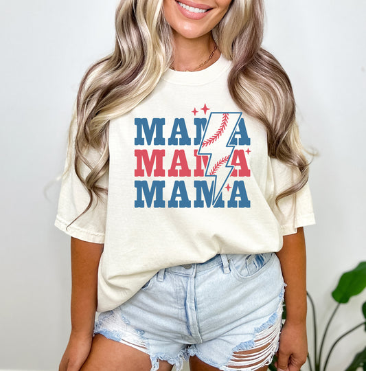 Baseball Mama Lightning Bolt | Garment Dyed Short Sleeve Tee