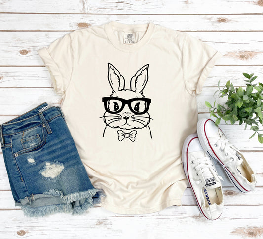 Bunny Face With Bowtie | Garment Dyed Short Sleeve Tee