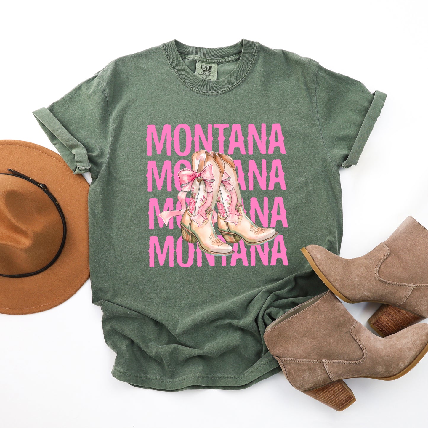 Coquette Montana Cowgirl Boots | Garment Dyed Short Sleeve Tee