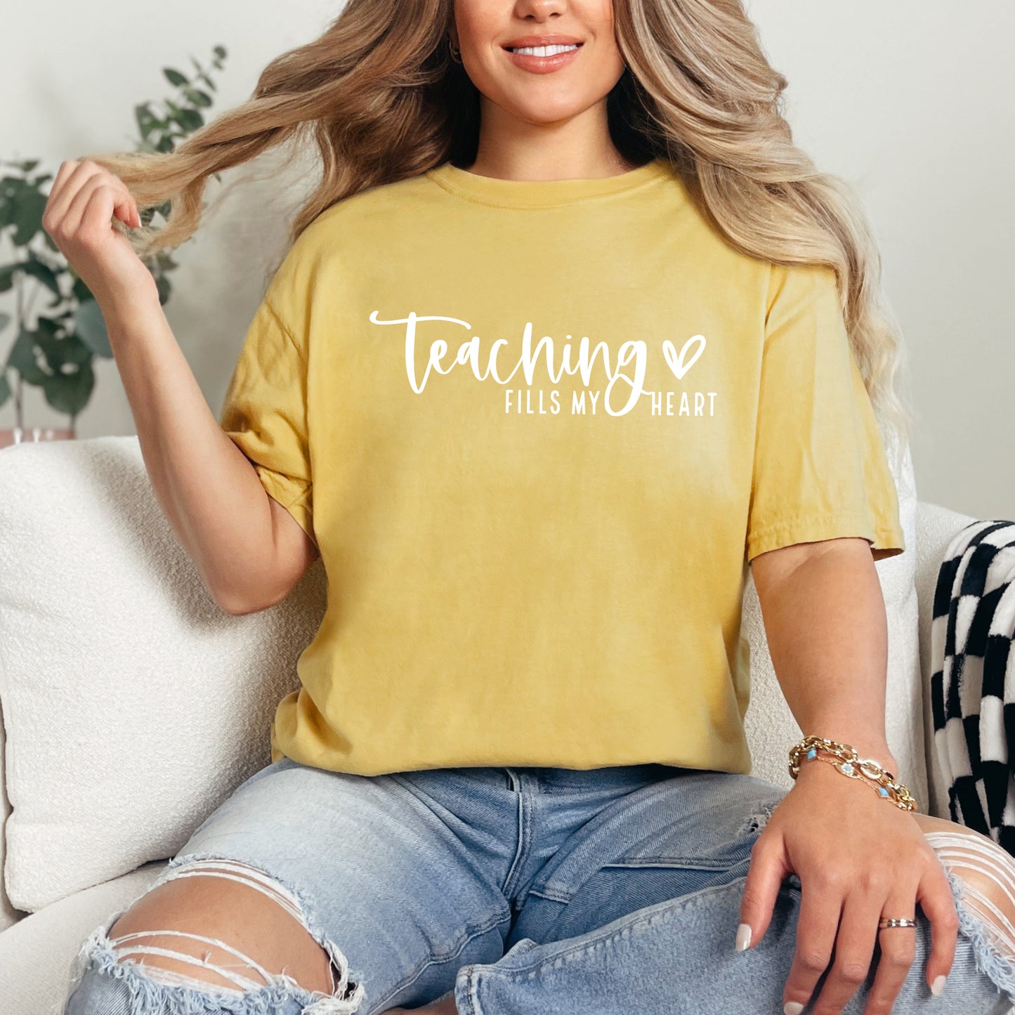 Teaching Fills My Heart Cursive | Garment Dyed Short Sleeve Tee