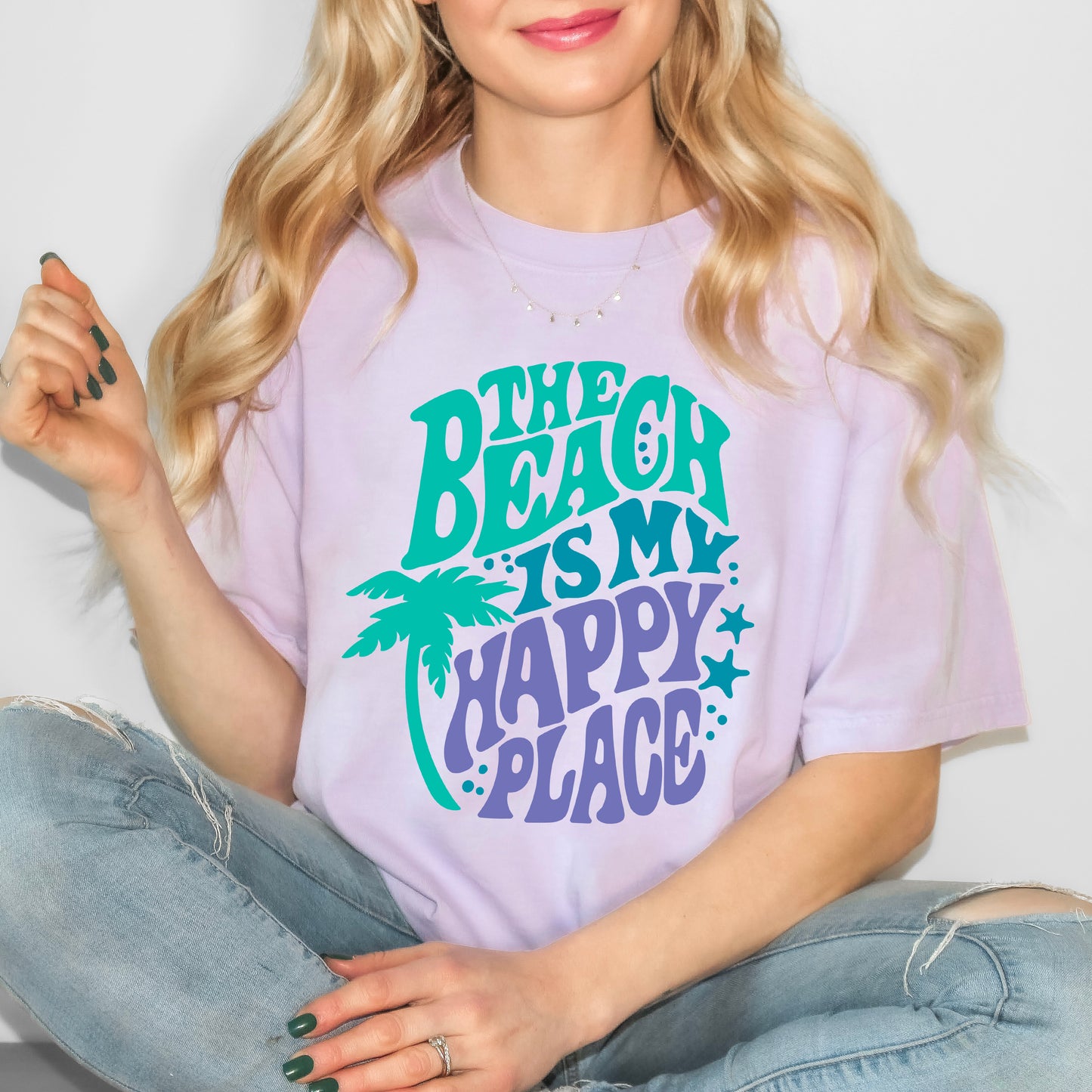 The Beach Is My Happy Place Retro | Garment Dyed Short Sleeve Tee