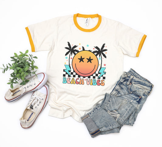 Retro Beach Vibes Checkered | Ringer Tee