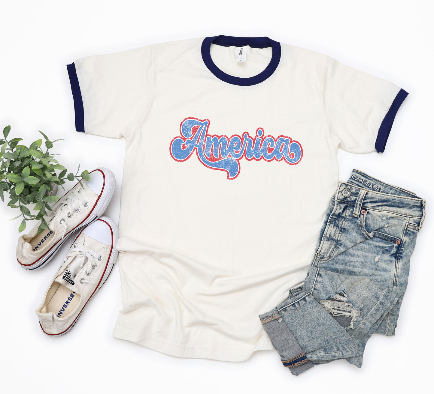 Grunge America Cursive | Ringer Tee