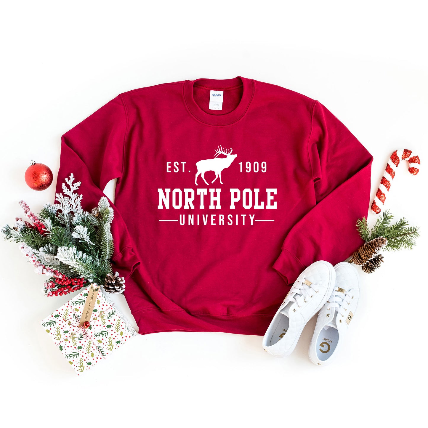 North Pole University With Reindeer | Sweatshirt