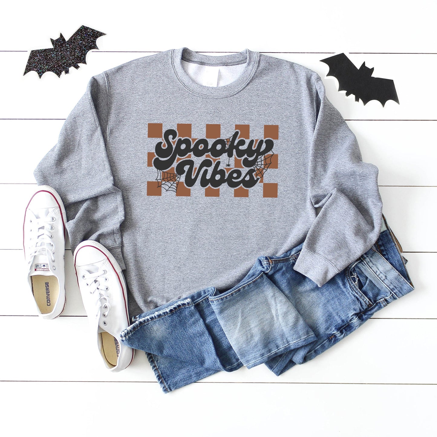 Clearance Checkered Spooky Vibes | Sweatshirt
