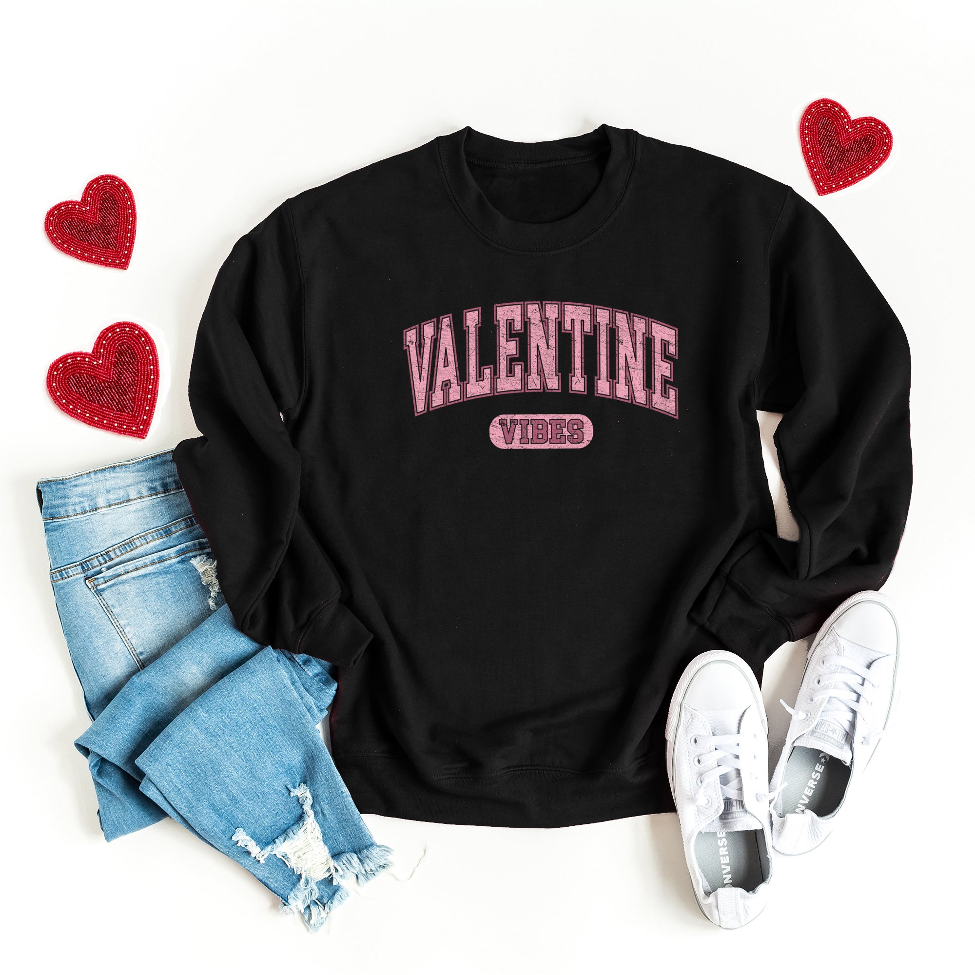 Valentine Vibes Distressed | Sweatshirt