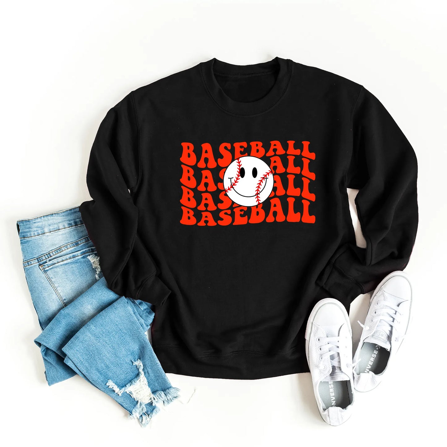 Baseball Stacked Smiley Face | Sweatshirt