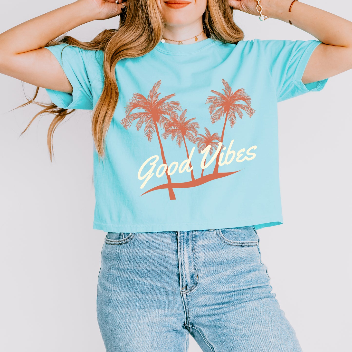Good Vibes Palm Trees | Relaxed Fit Cropped Tee