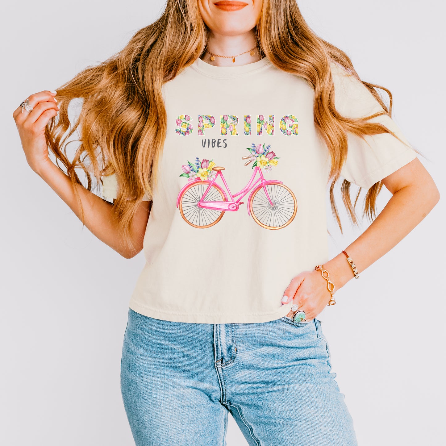 Spring Vibes Bicycle | Relaxed Fit Cropped Tee