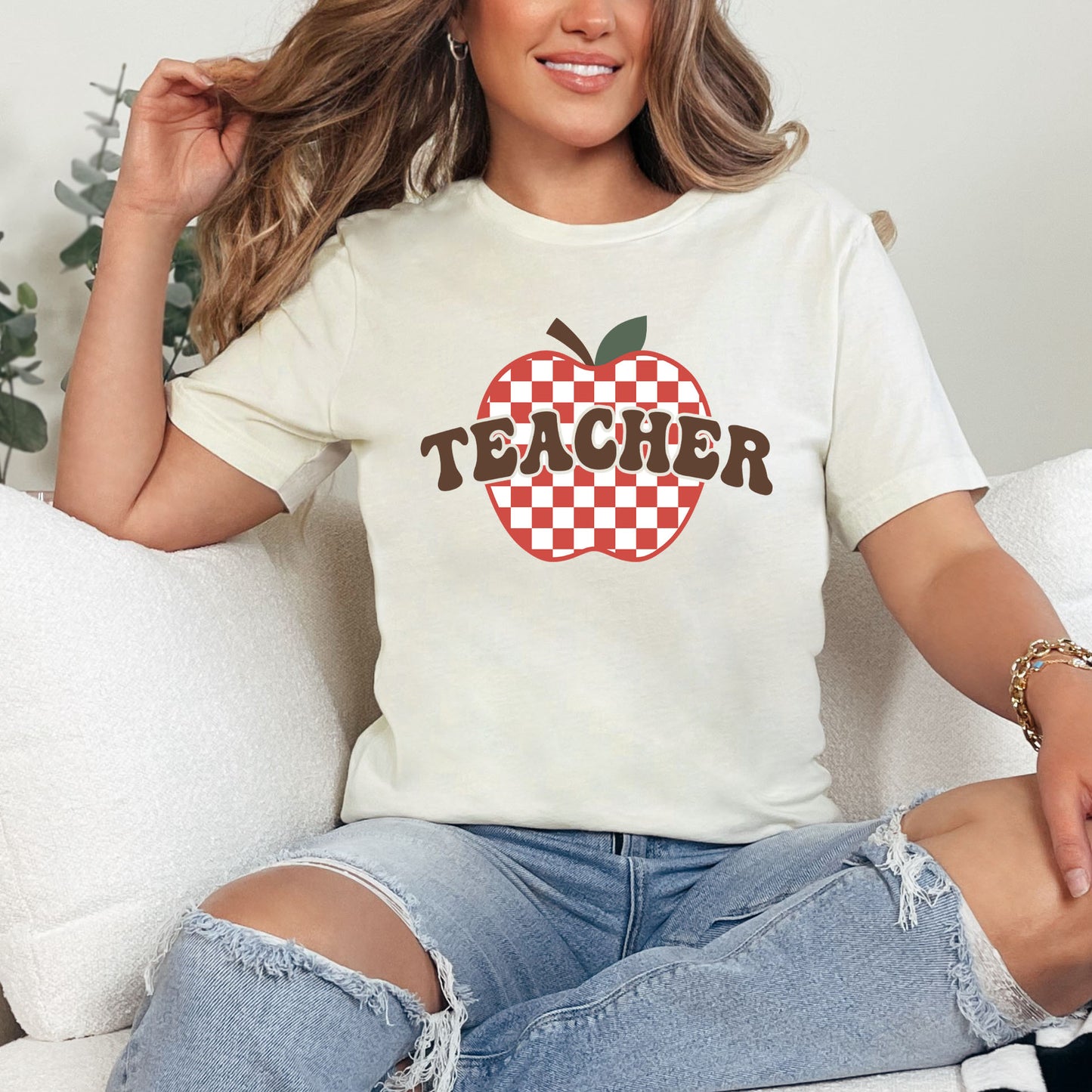 Checkered Teacher Apple | Short Sleeve Graphic Tee