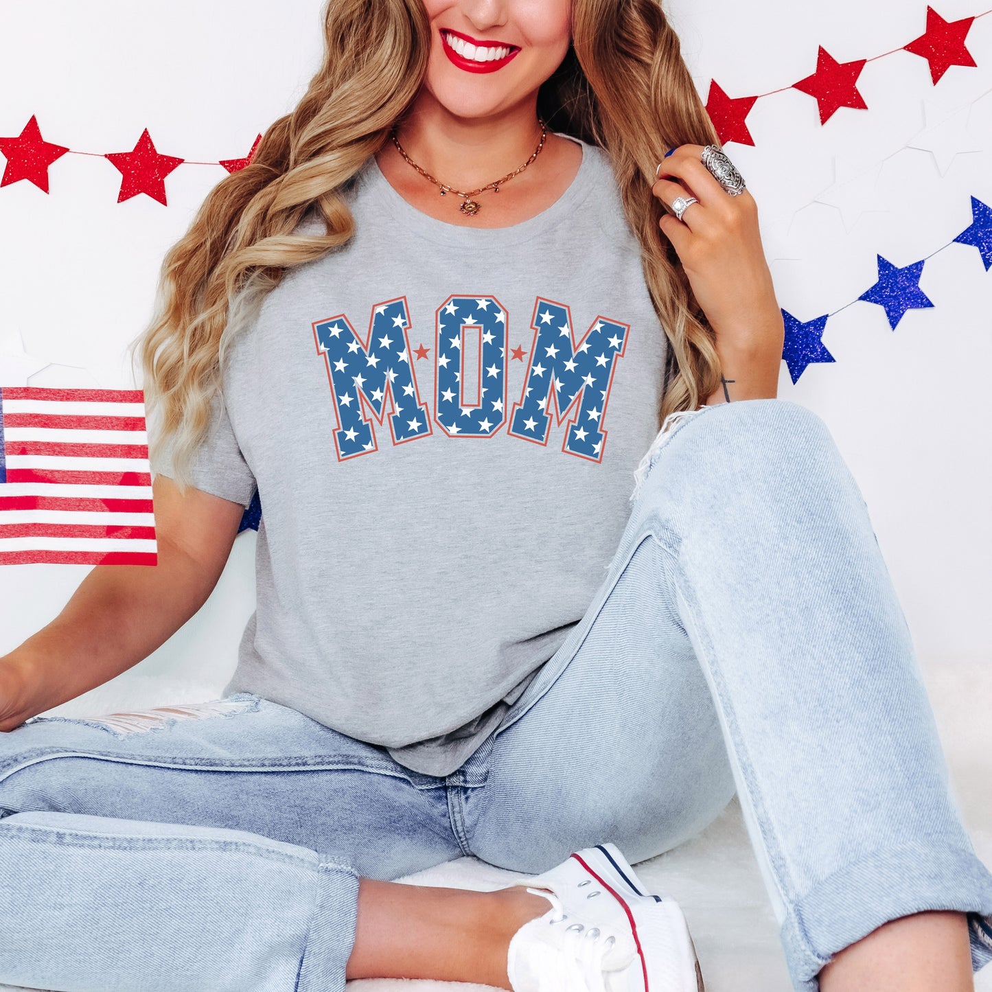 Patriotic Mom Varsity | Short Sleeve Graphic Tee