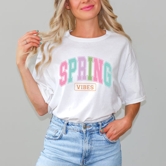 Spring Vibes Arched Varsity | Short Sleeve Graphic Tee