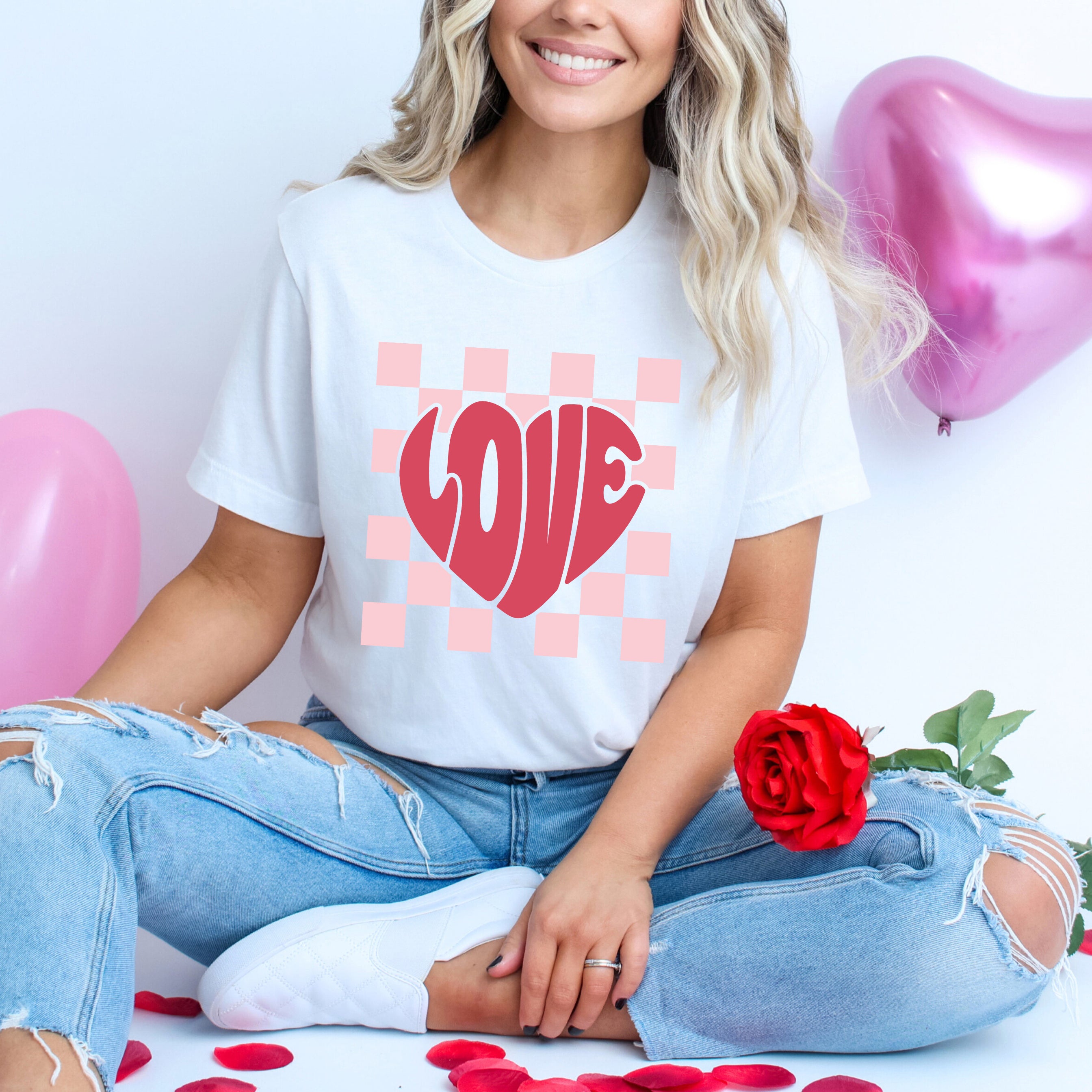 Love Heart Checkered | Short Sleeve Graphic Tee