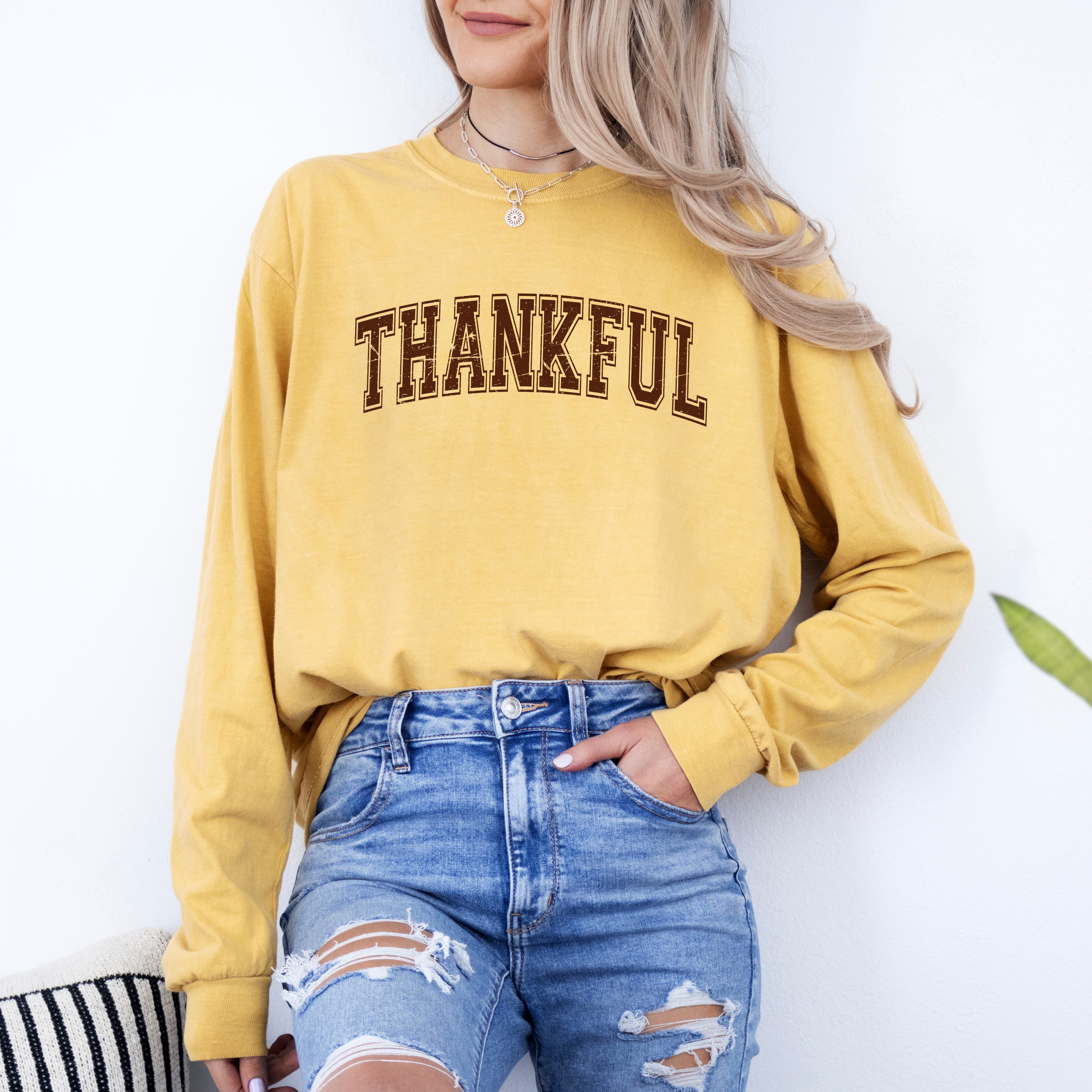 Thankful Varsity | Garment Dyed Long Sleeve