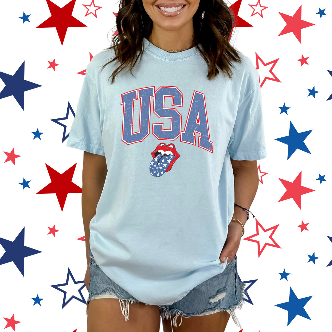 USA Patriotic Lips | Garment Dyed Short Sleeve Tee
