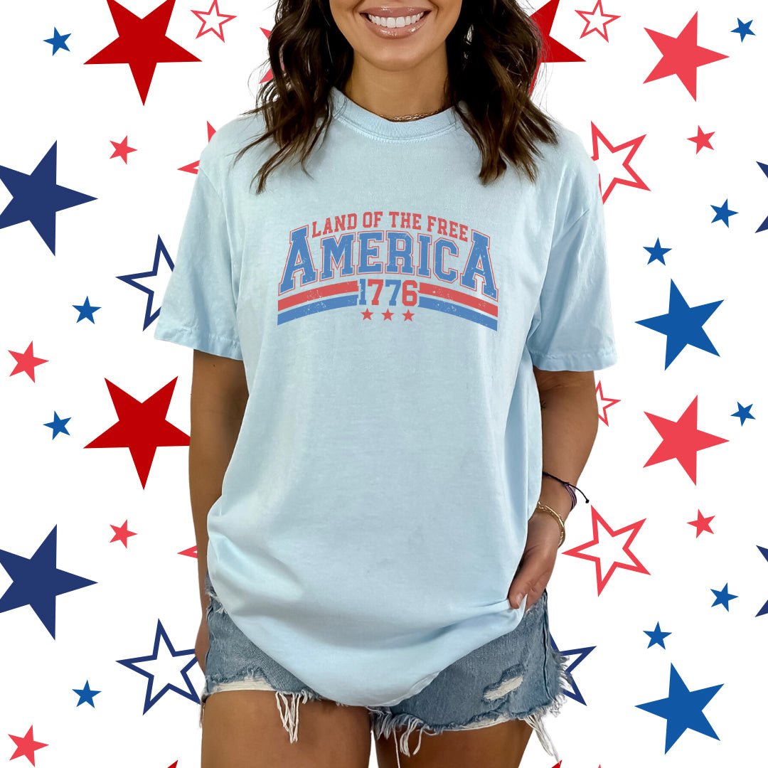 Land Of The Free America Curved | Garment Dyed Short Sleeve Tee