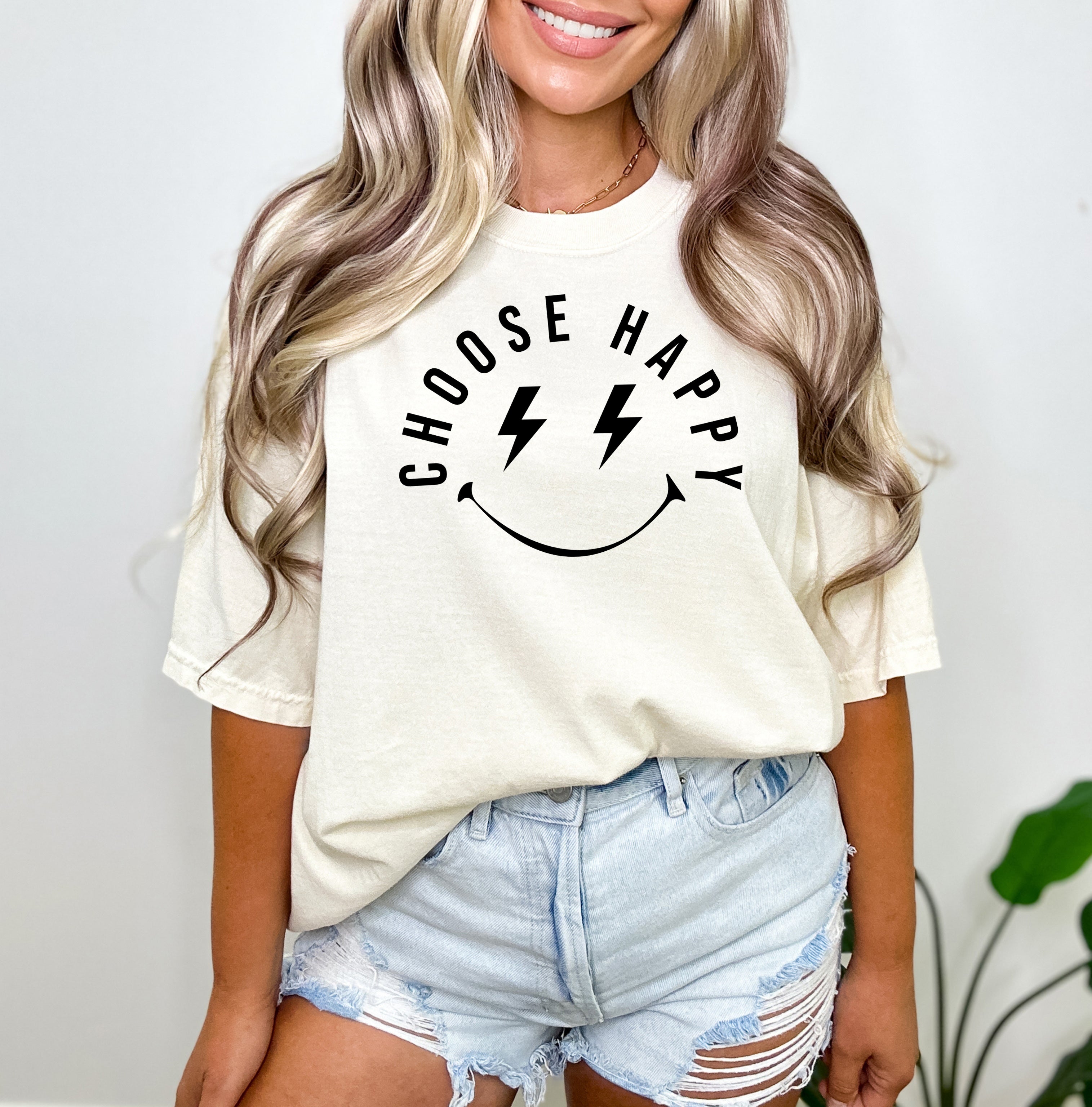 Choose Happy Lightning Eyes | Garment Dyed Short Sleeve Tee