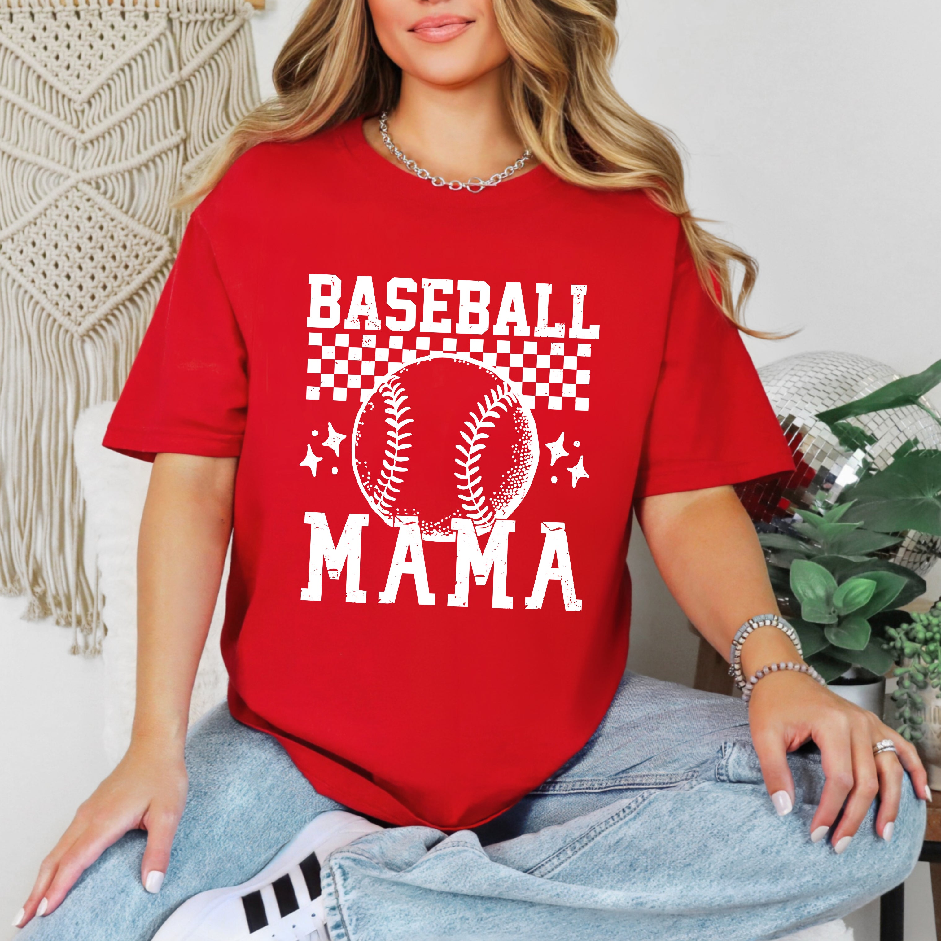 Checkered Baseball Mama | Garment Dyed Tee