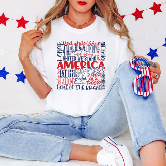 America Words Colorful | Garment Dyed Short Sleeve Tee