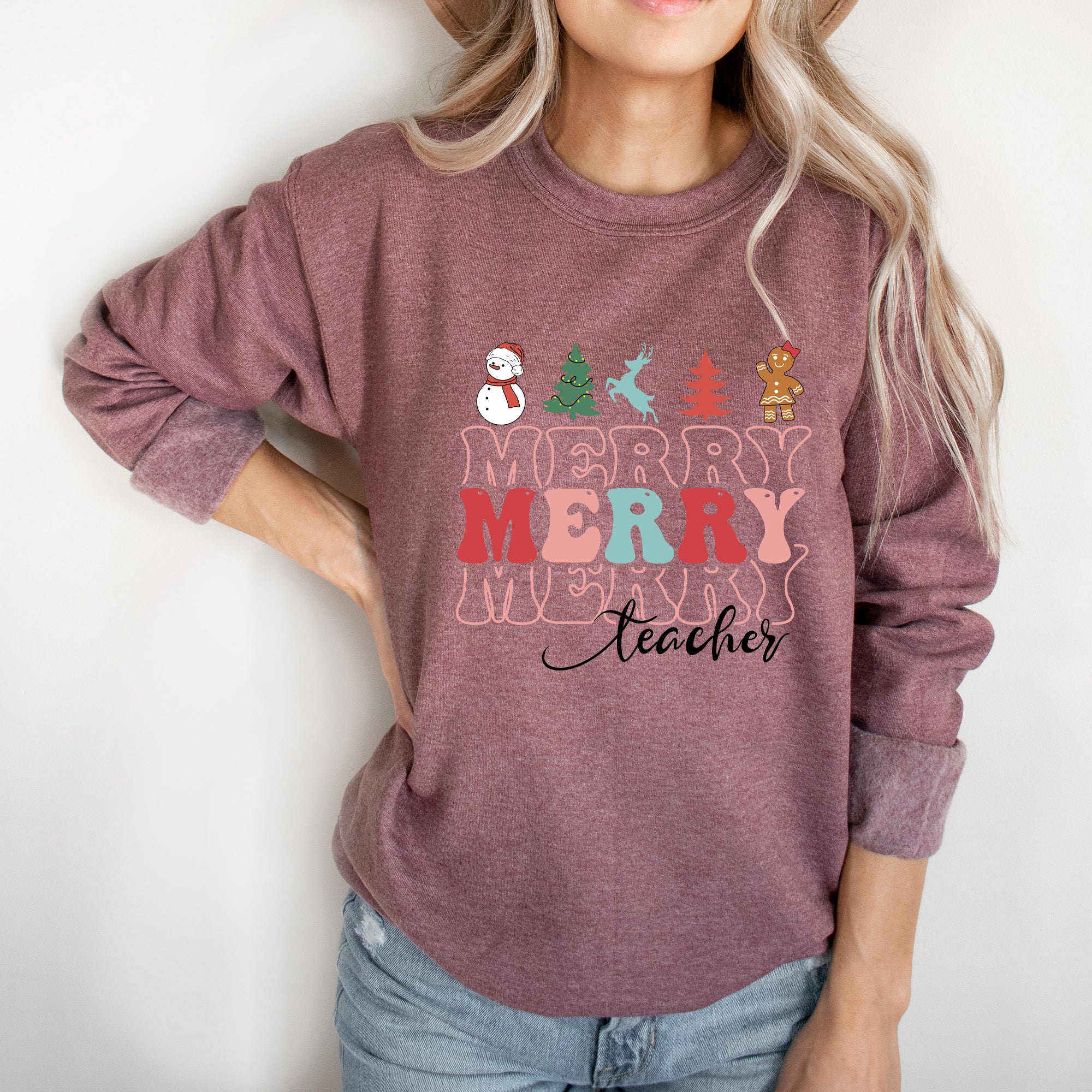 Merry Stacked Teacher | Sweatshirt
