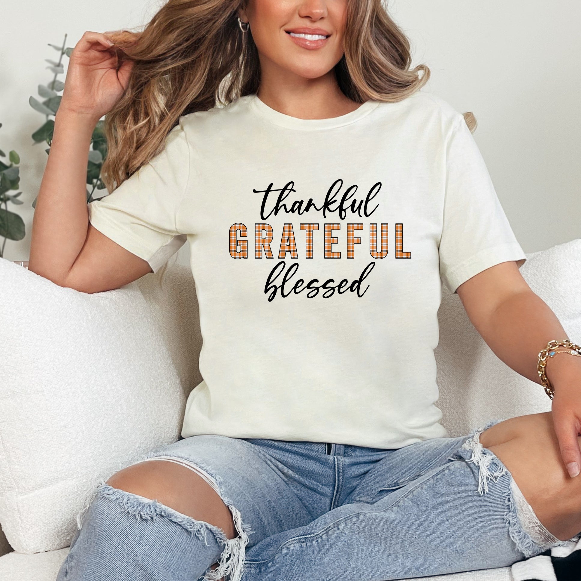 Thankful Grateful Blessed Plaid | Short Sleeve Graphic Tee
