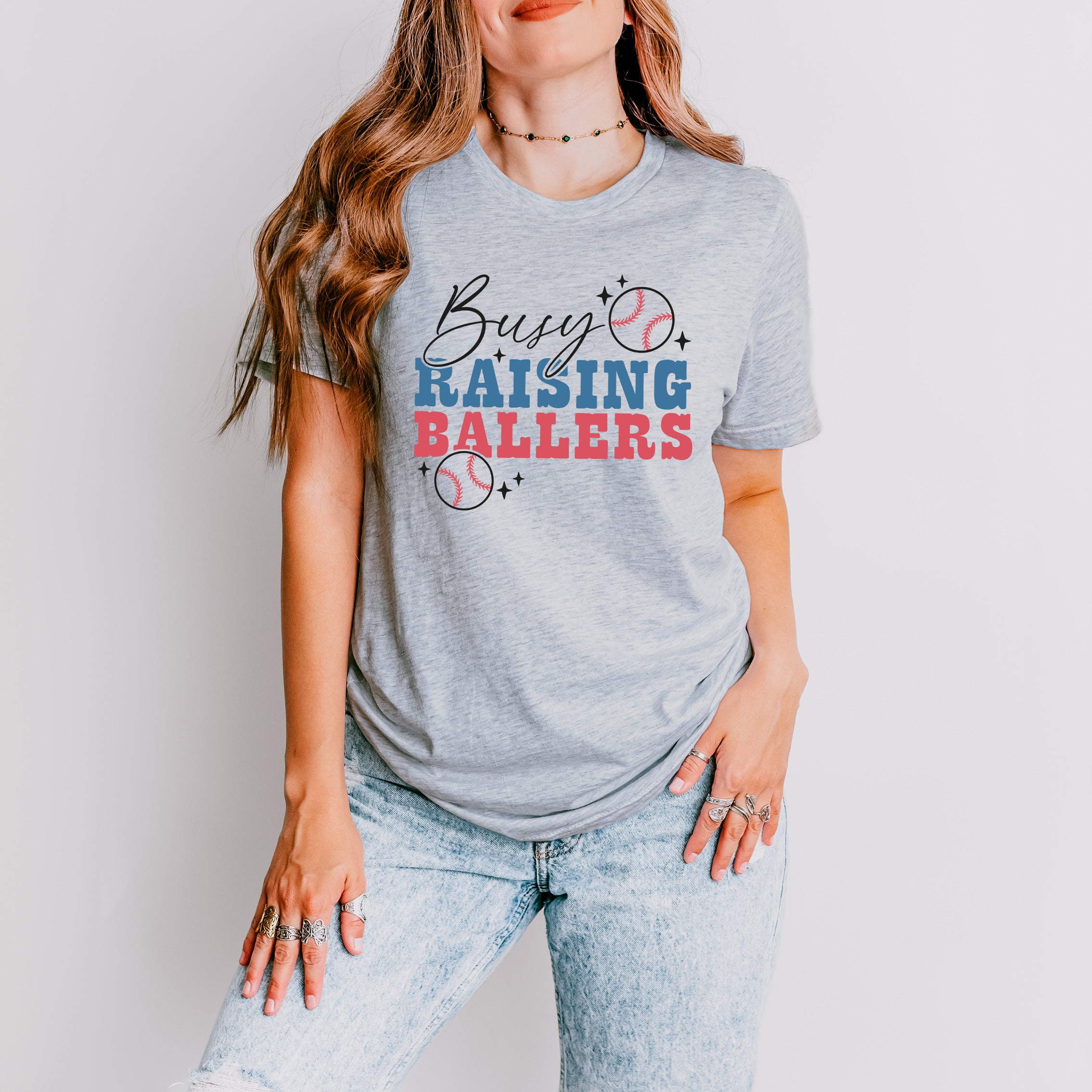 Busy Raising Ballers Baseball Colorful | Short Sleeve Graphic Tee