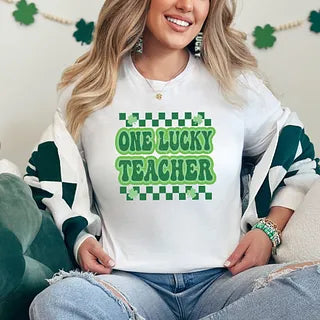 Checkered Lucky Teacher | Short Sleeve Graphic Tee