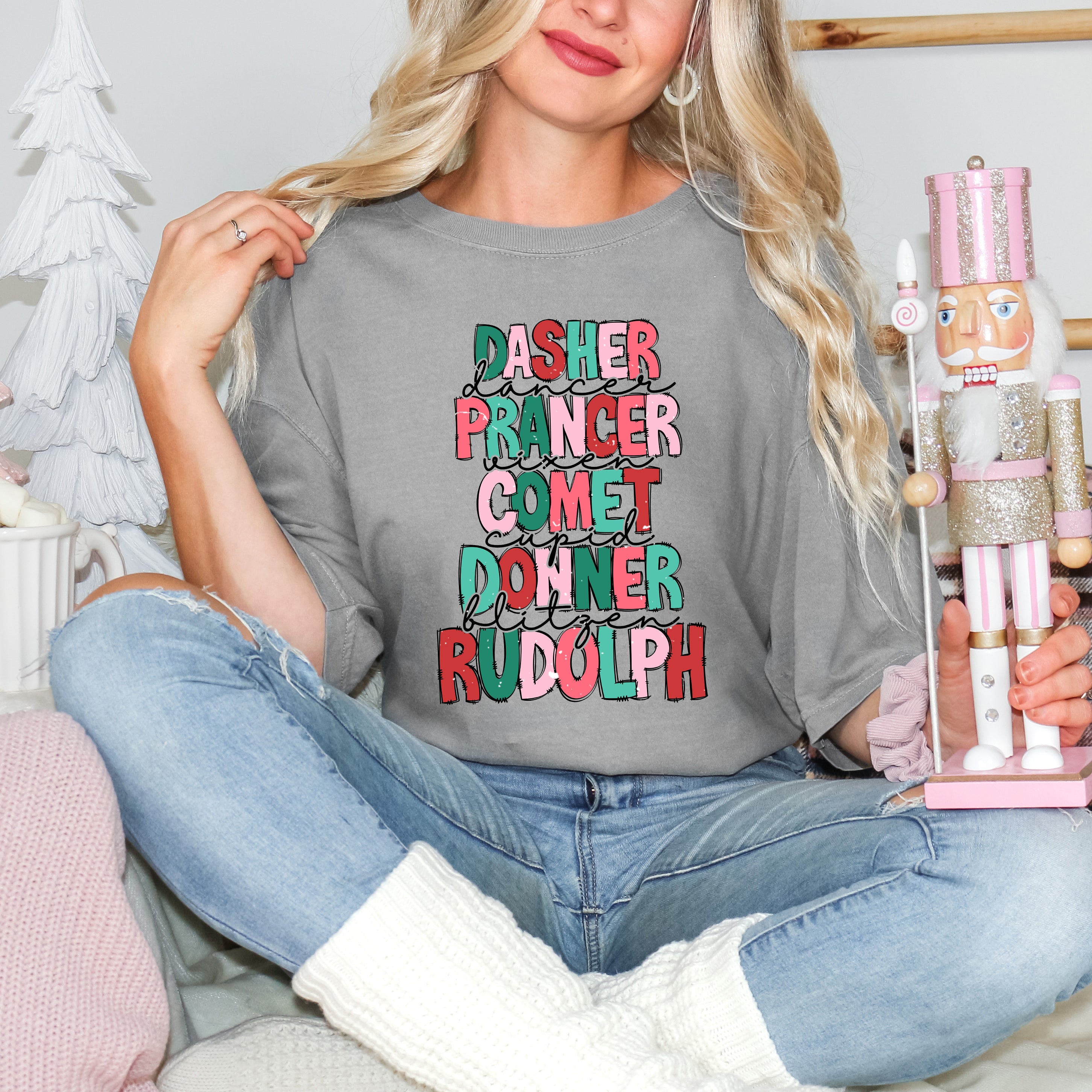 Reindeer Stacked | Garment Dyed Tee