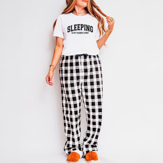 Sleeping Is My Favorite Sport | Plaid Pajama Short Sleeve Set