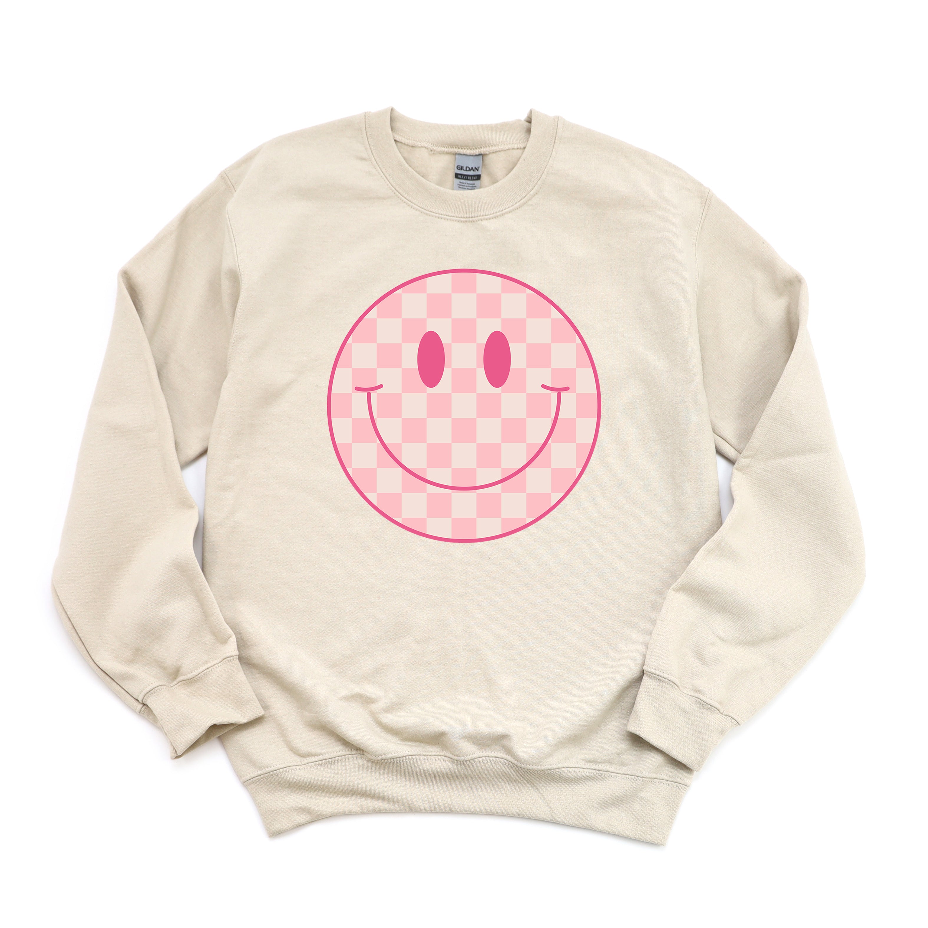 Pink Checker Smiley Face | Sweatshirt