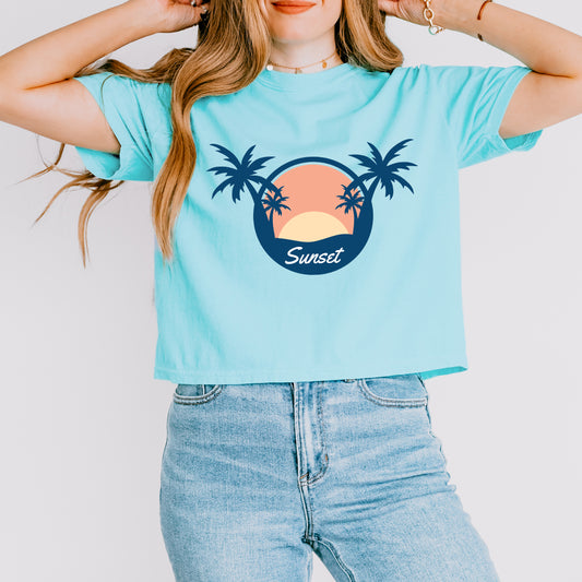 Sunset Palm Trees | Relaxed Fit Cropped Tee