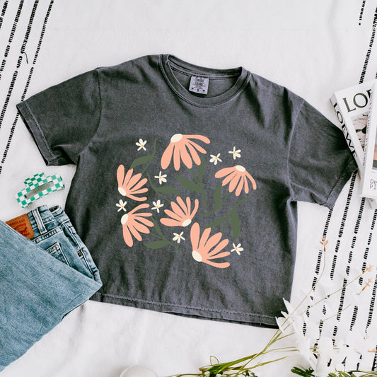 Pink Daisies  | Relaxed Fit Cropped Tee
