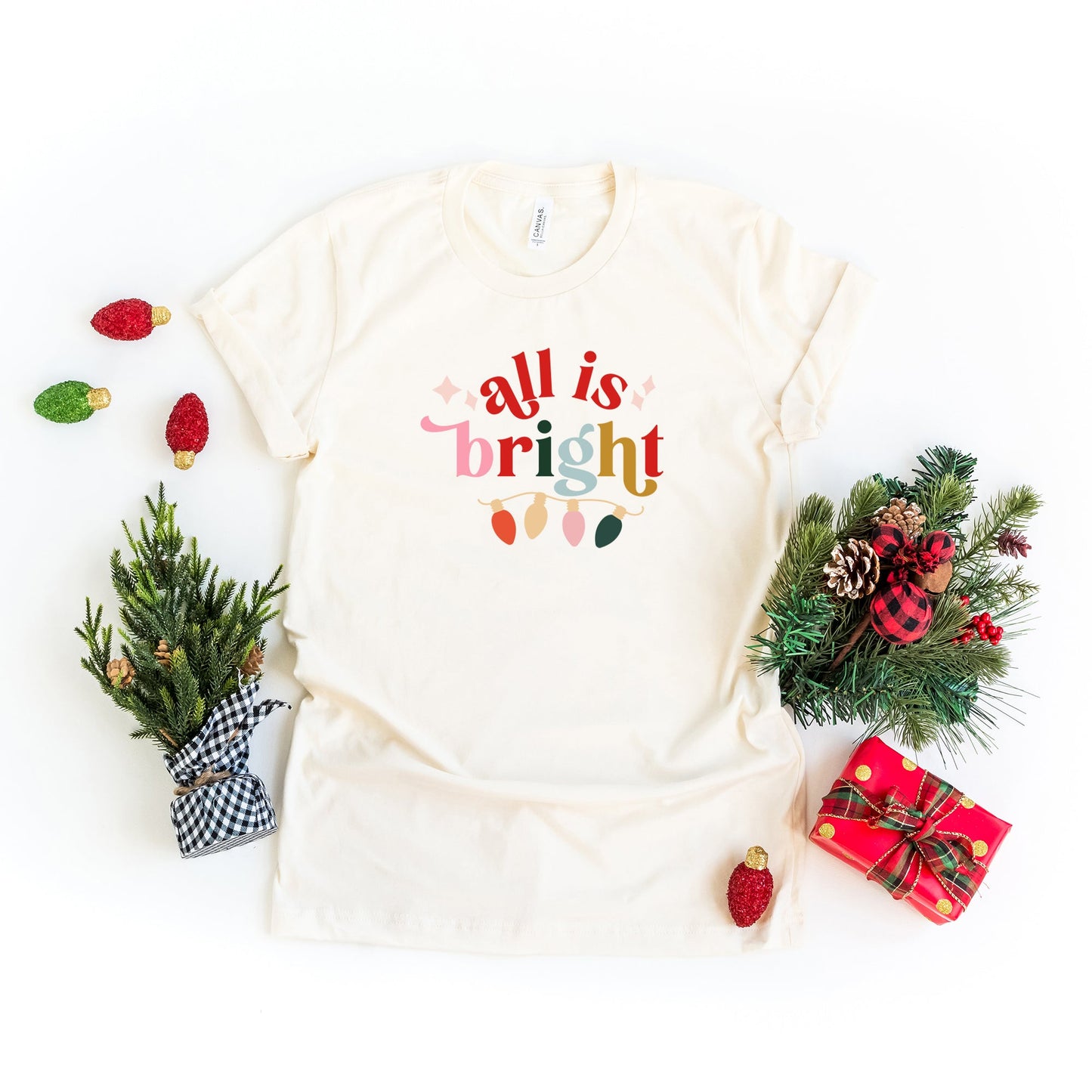 Clearance All Is Bright Christmas Lights | Short Sleeve Crew Neck