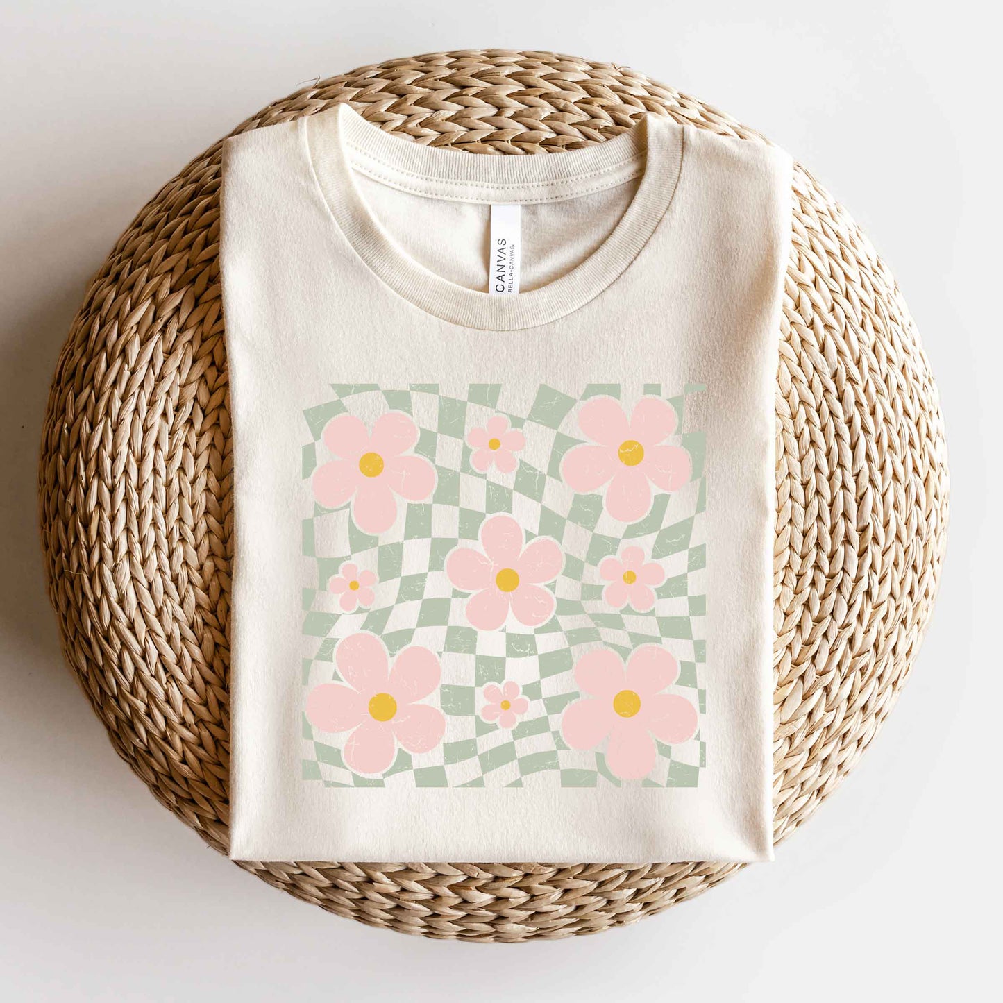 Wavy Checkered Flowers | Short Sleeve Graphic Tee