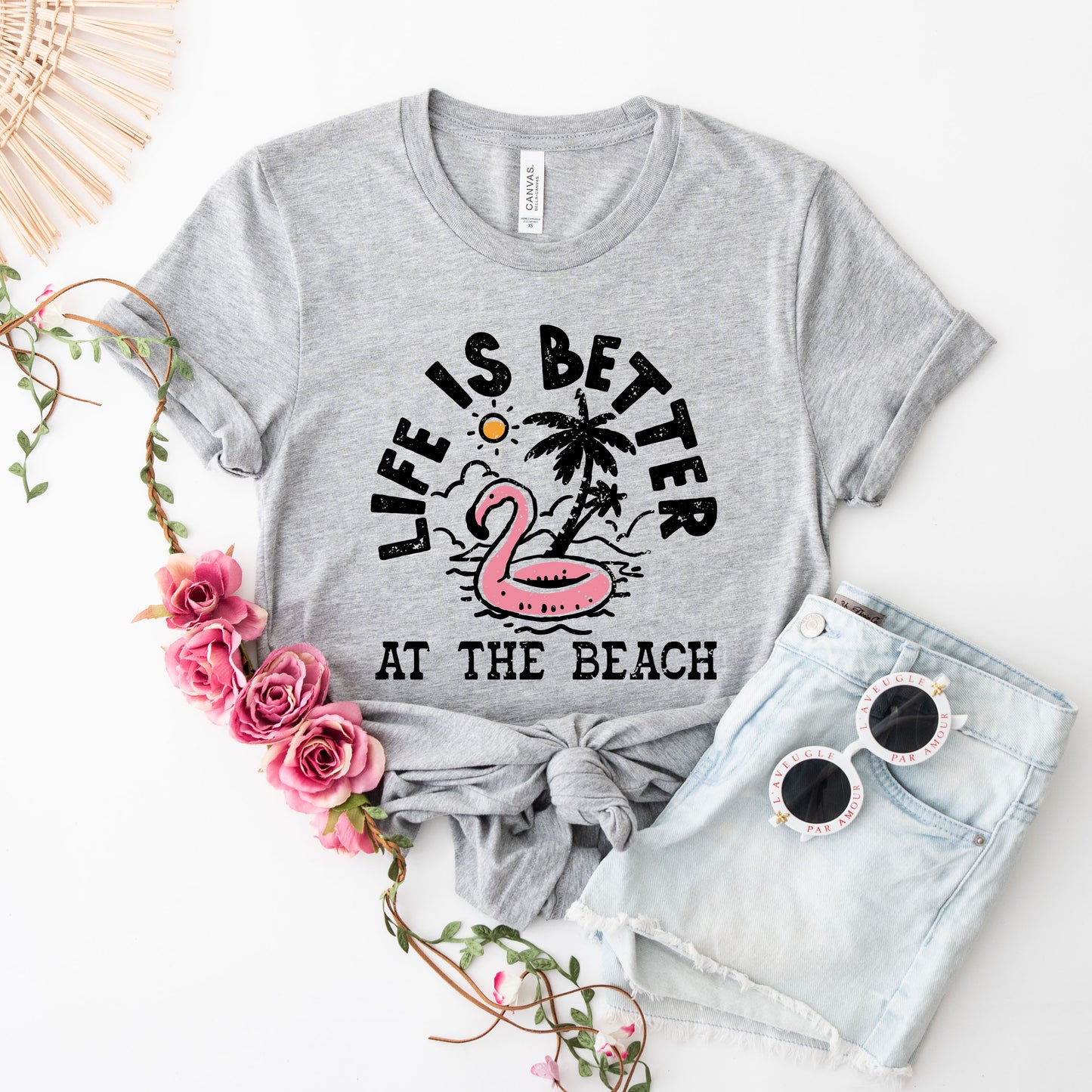 Better At The Beach Flamingo | Short Sleeve Graphic Tee