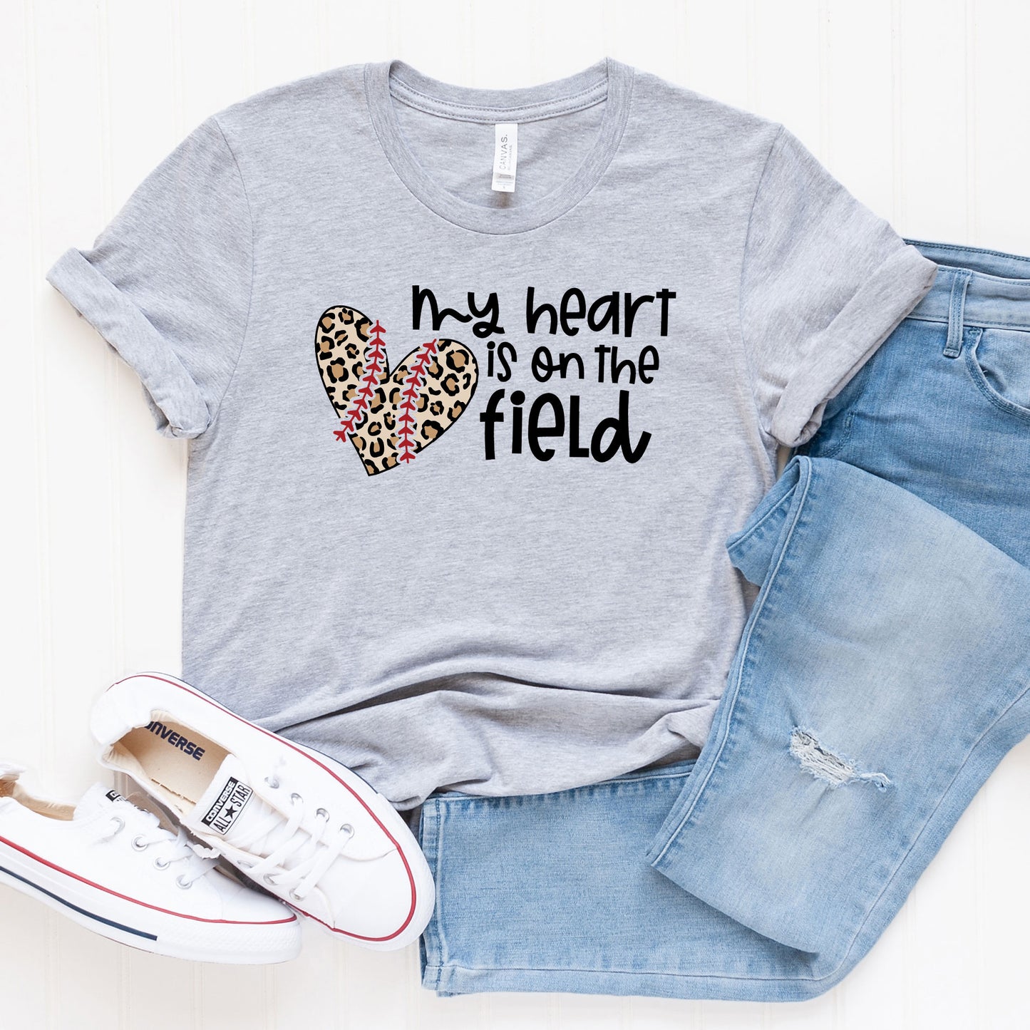 My Heart is on the Field Leopard | Short Sleeve Graphic Tee