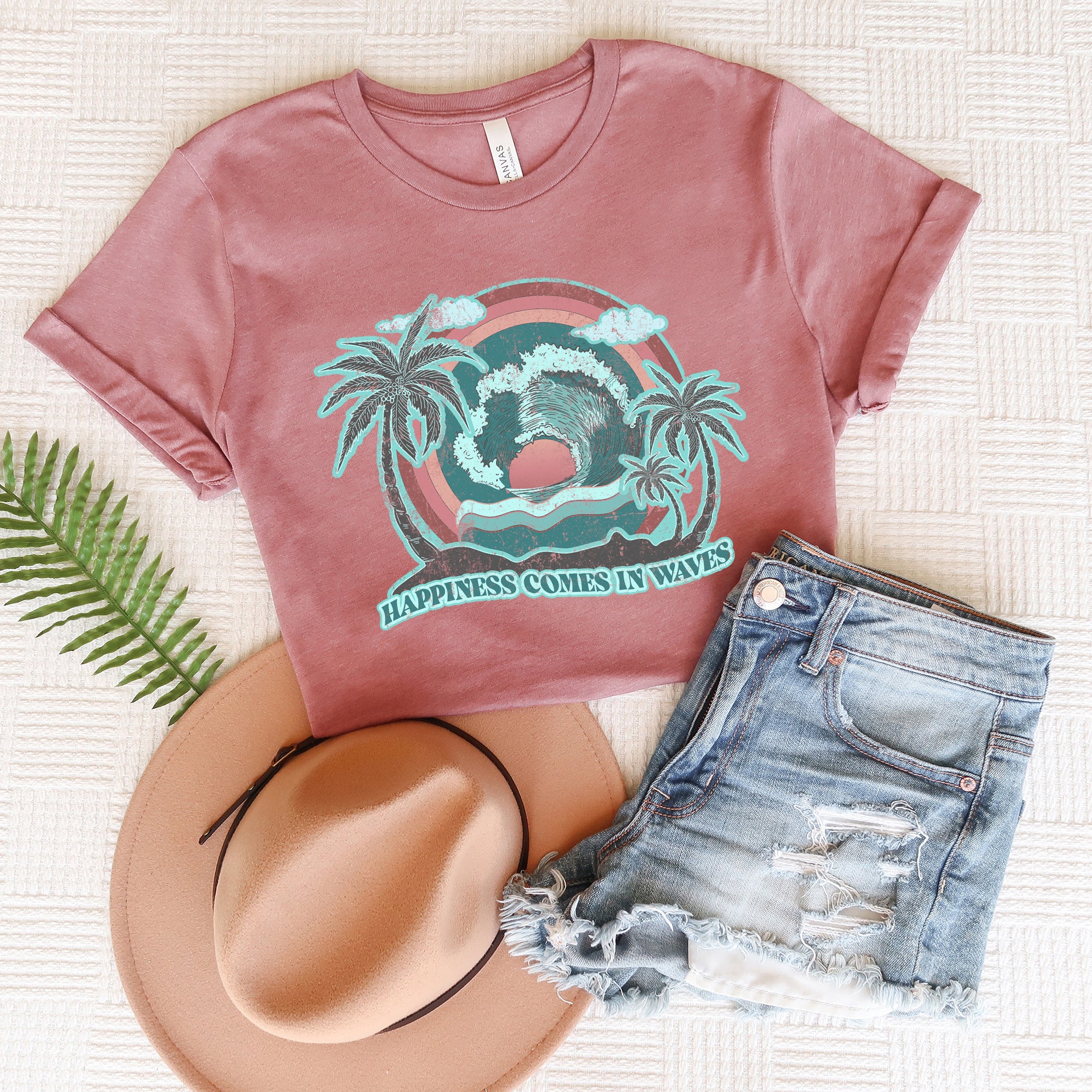 Happiness Comes In Waves Vintage | Short Sleeve Graphic Tee