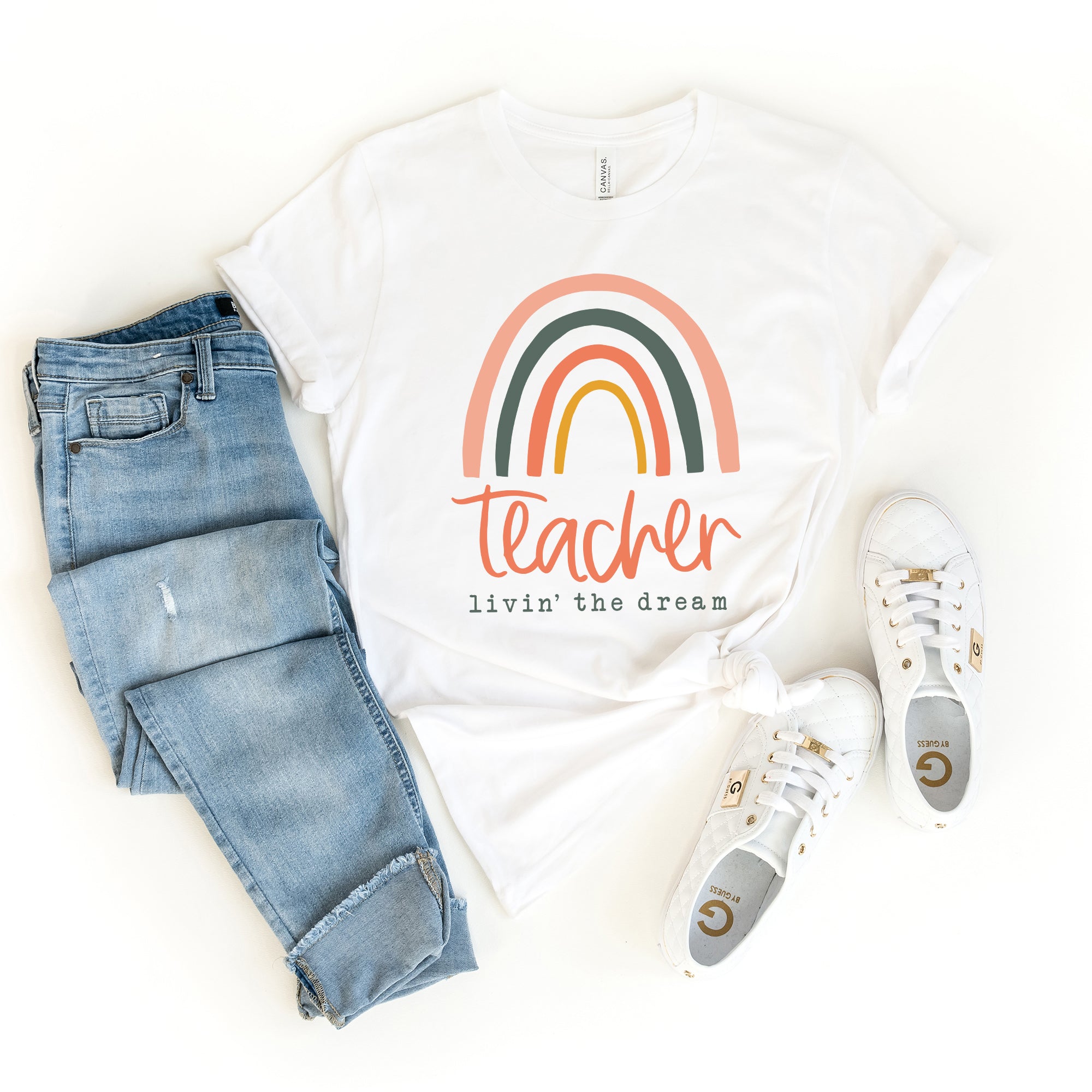 Teacher Livin' The Dream Rainbow | Short Sleeve Graphic Tee