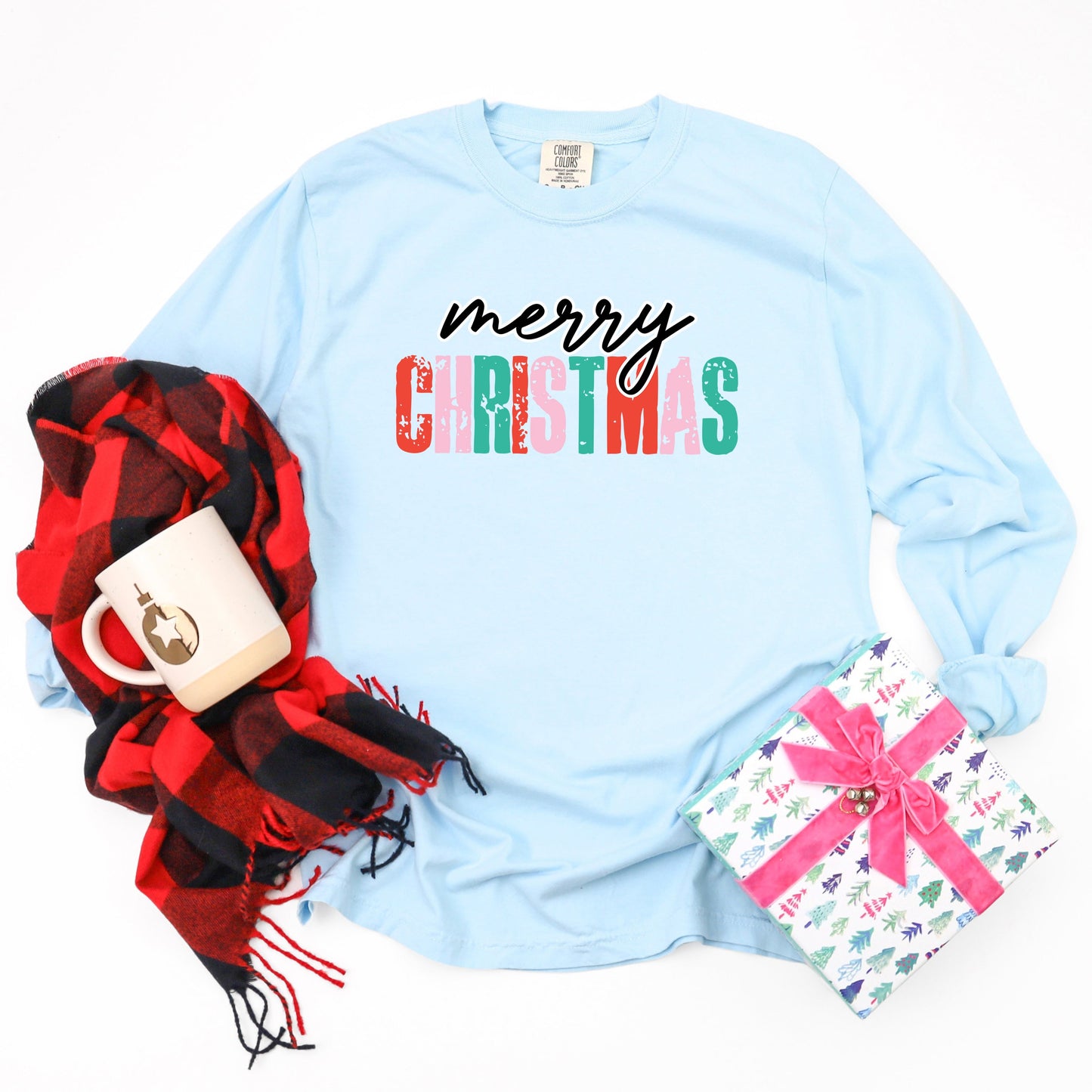 Clearance Merry Christmas Distressed | Garment Dyed Long Sleeve