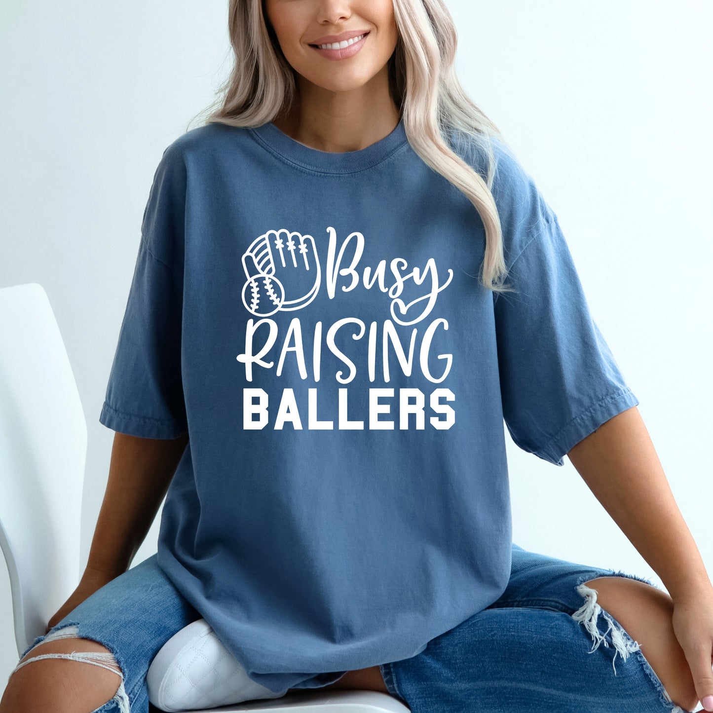 Busy Raising Ballers Baseball | Garment Dyed Short Sleeve Tee
