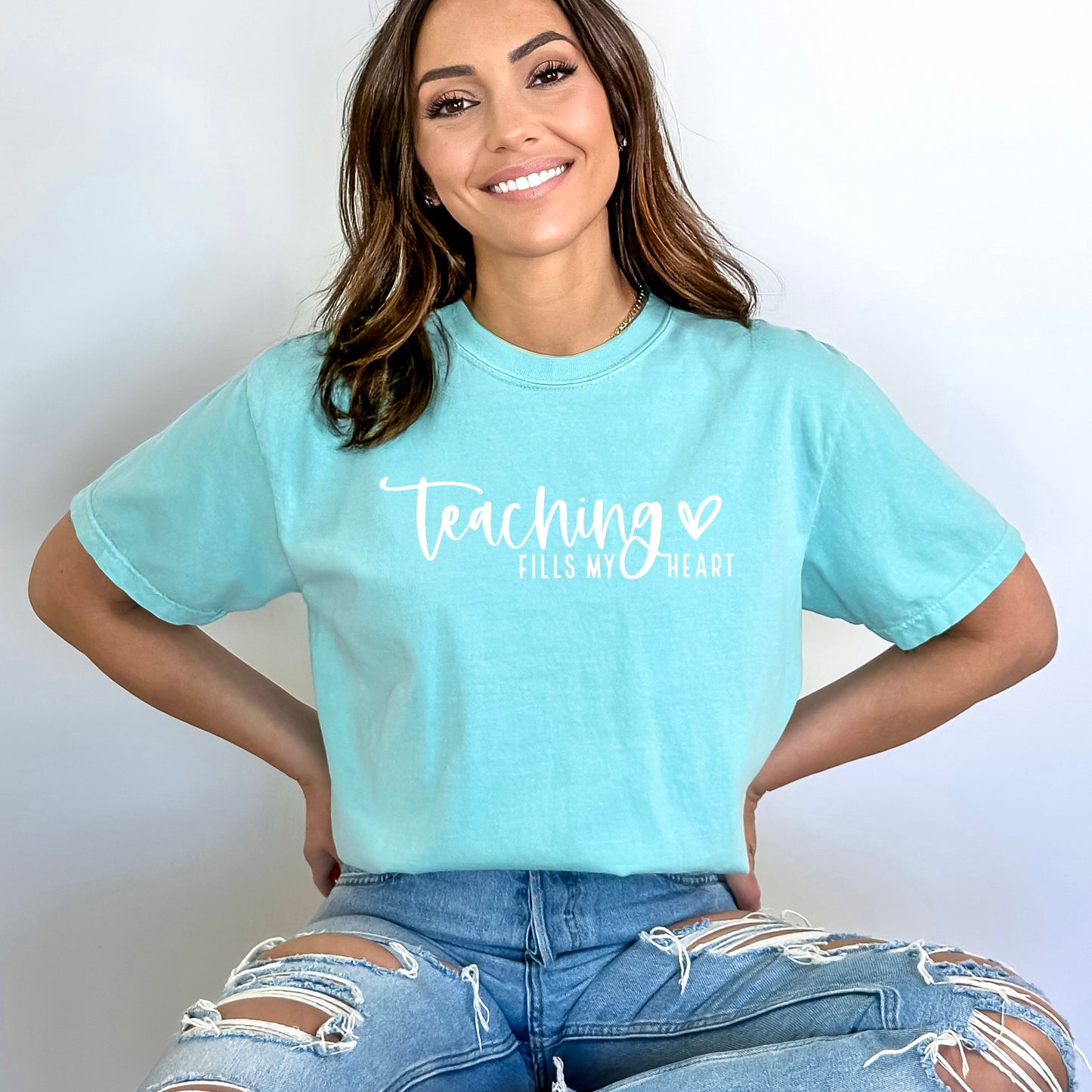 Teaching Fills My Heart Cursive | Garment Dyed Short Sleeve Tee